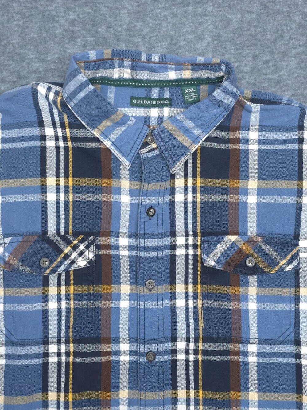 G.H. Bass & Co XXL Blue Plaid Heavy Cotton Flannel Shirt